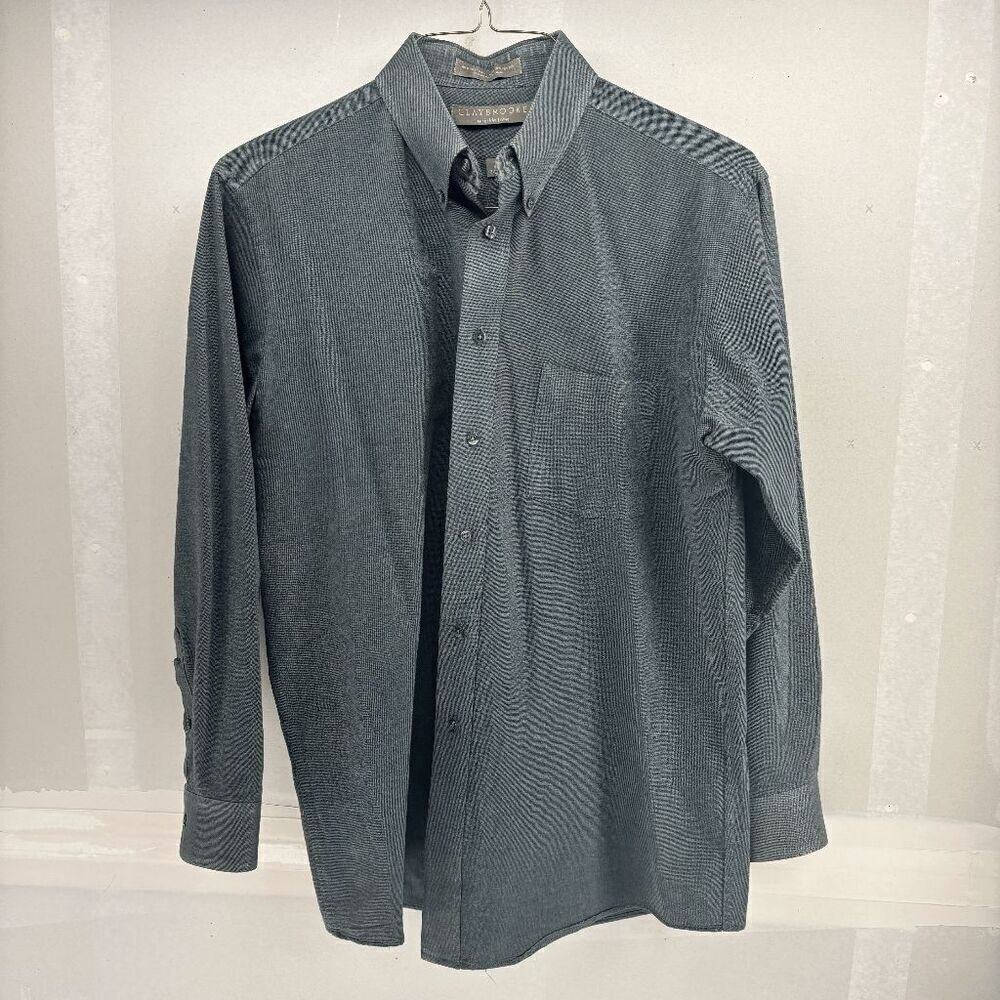Vintage Claybrooke Green Chambray Weave Oxford Wrinkle Free Size 15.5/33 Medium